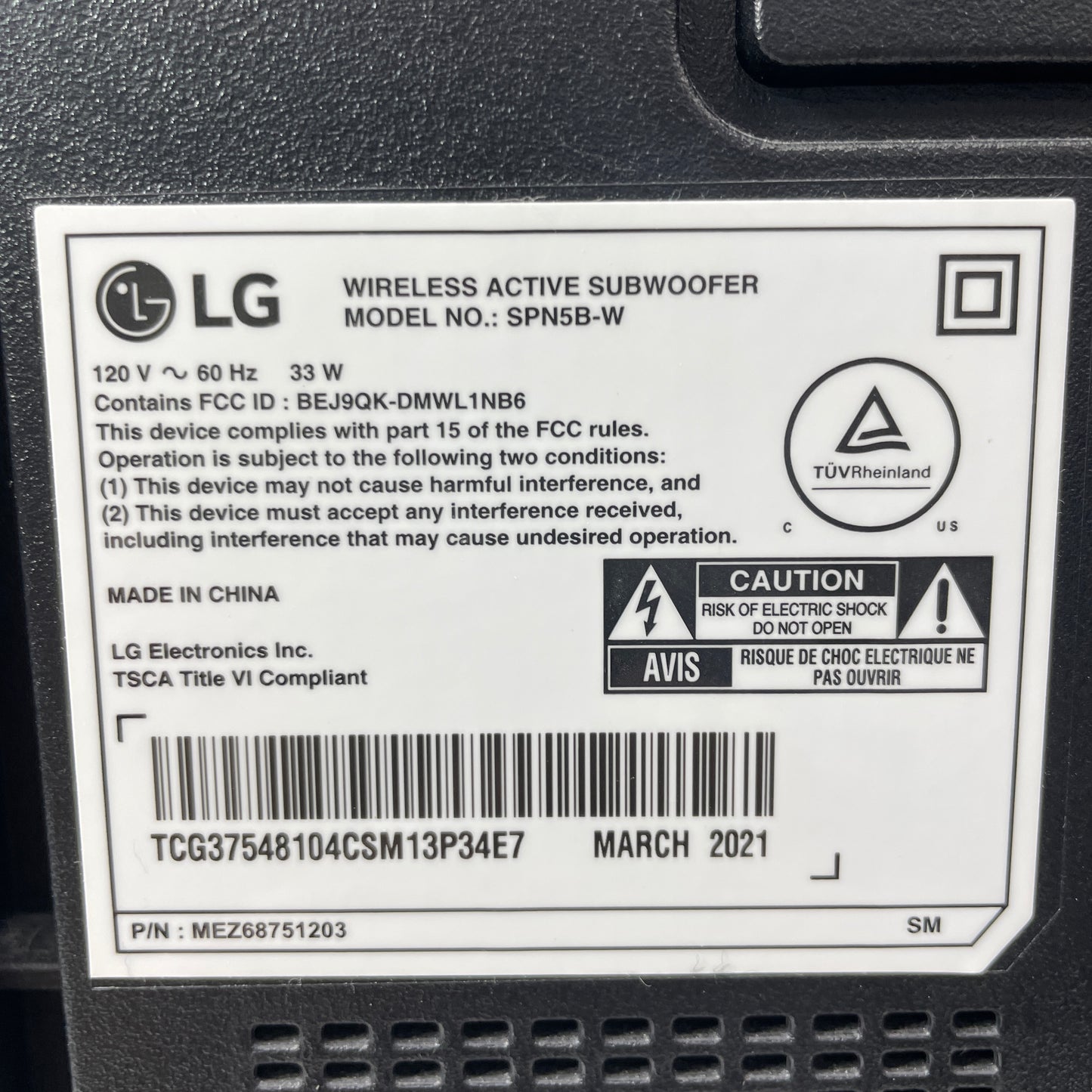 LG SN6Y Wireless Active Subwoofer Black SPN5B-W