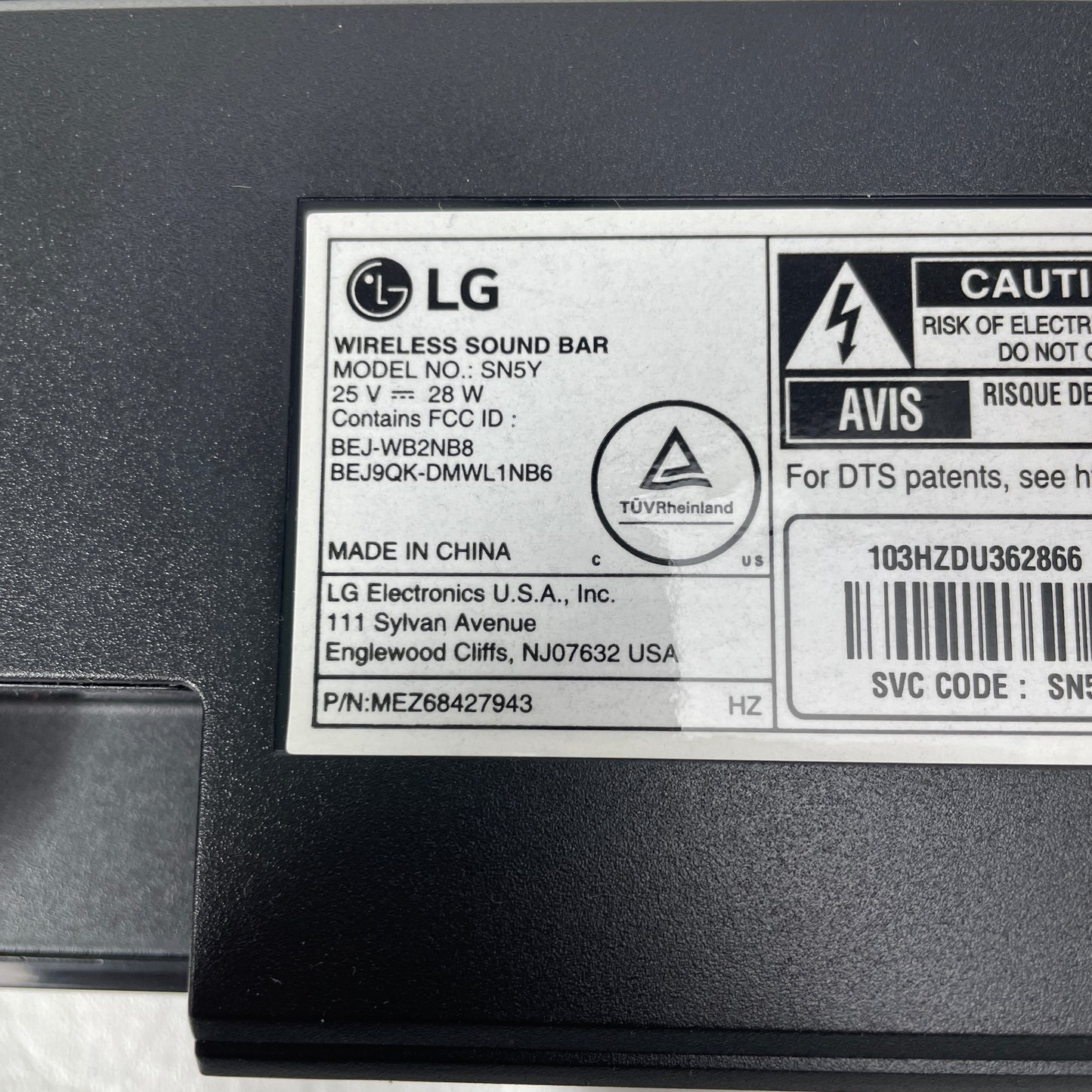 LG SN6Y Wireless Active Subwoofer Black SPN5B-W