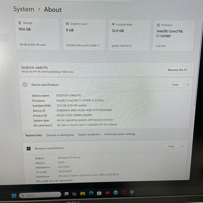 HP Victus 15L VJME7PO Core i7-14700F 2.10GHz 32GB RAM 1TB SSD GeForce RTX 4060 