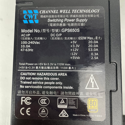 CWT GPS650S 80 Plus Gold 650W Fully Modular Switching Power Supply