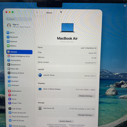 2025 Apple MacBook Air 15" M4 10C GPU 4.5GHz 16GB RAM 256GB SSD MW1L3LL/A