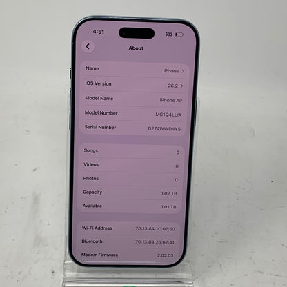 Factory Unlocked Apple iPhone Air 1TB Sky Blue MG1Q4LL/A