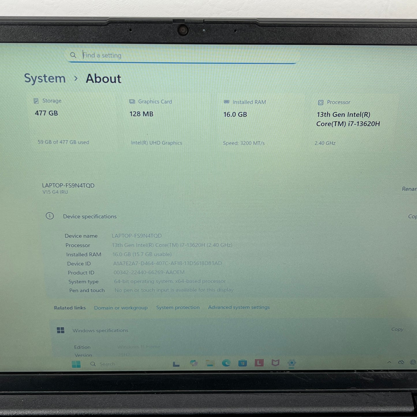 Lenovo V15 G4 IRU i7-13620H 2.4GHz 16GB RAM 512GB SSD