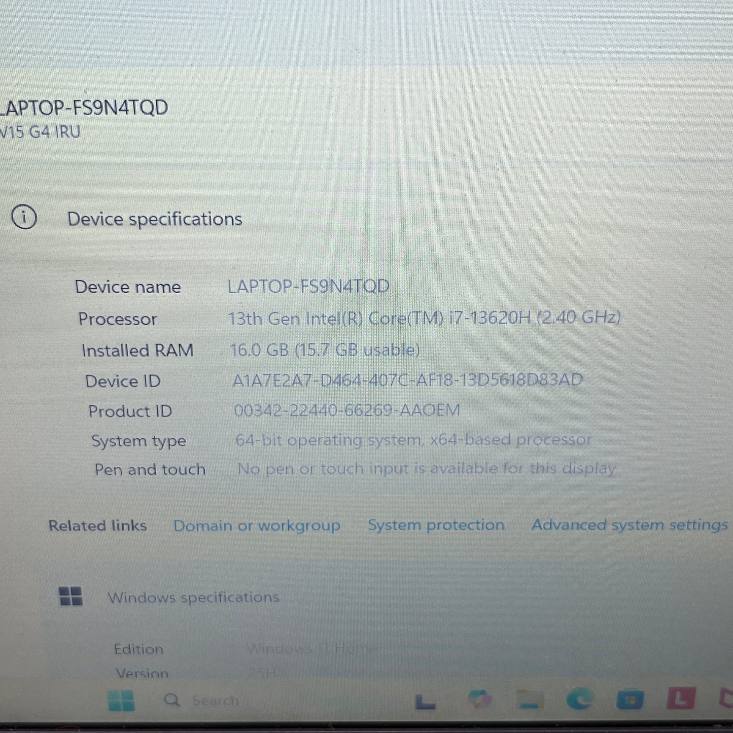 Lenovo V15 G4 IRU i7-13620H 2.4GHz 16GB RAM 512GB SSD