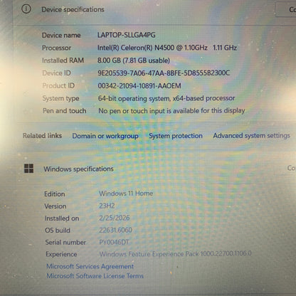 Lenovo V15 G2 IJL 82QY00PCUS 15.6" Celeron N4500 1.10Ghz 8GB RAM 128GB SSD