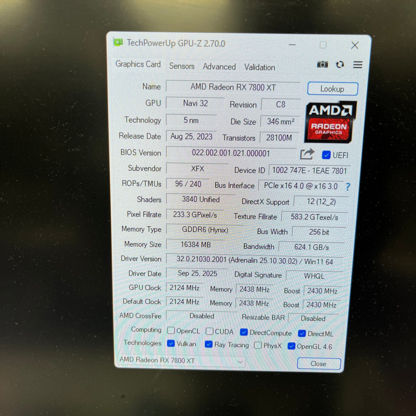 XFX Radeon RX 7800 XT Speedster QICK319 16GB GDDR6 Graphics Card RX-78TQIC