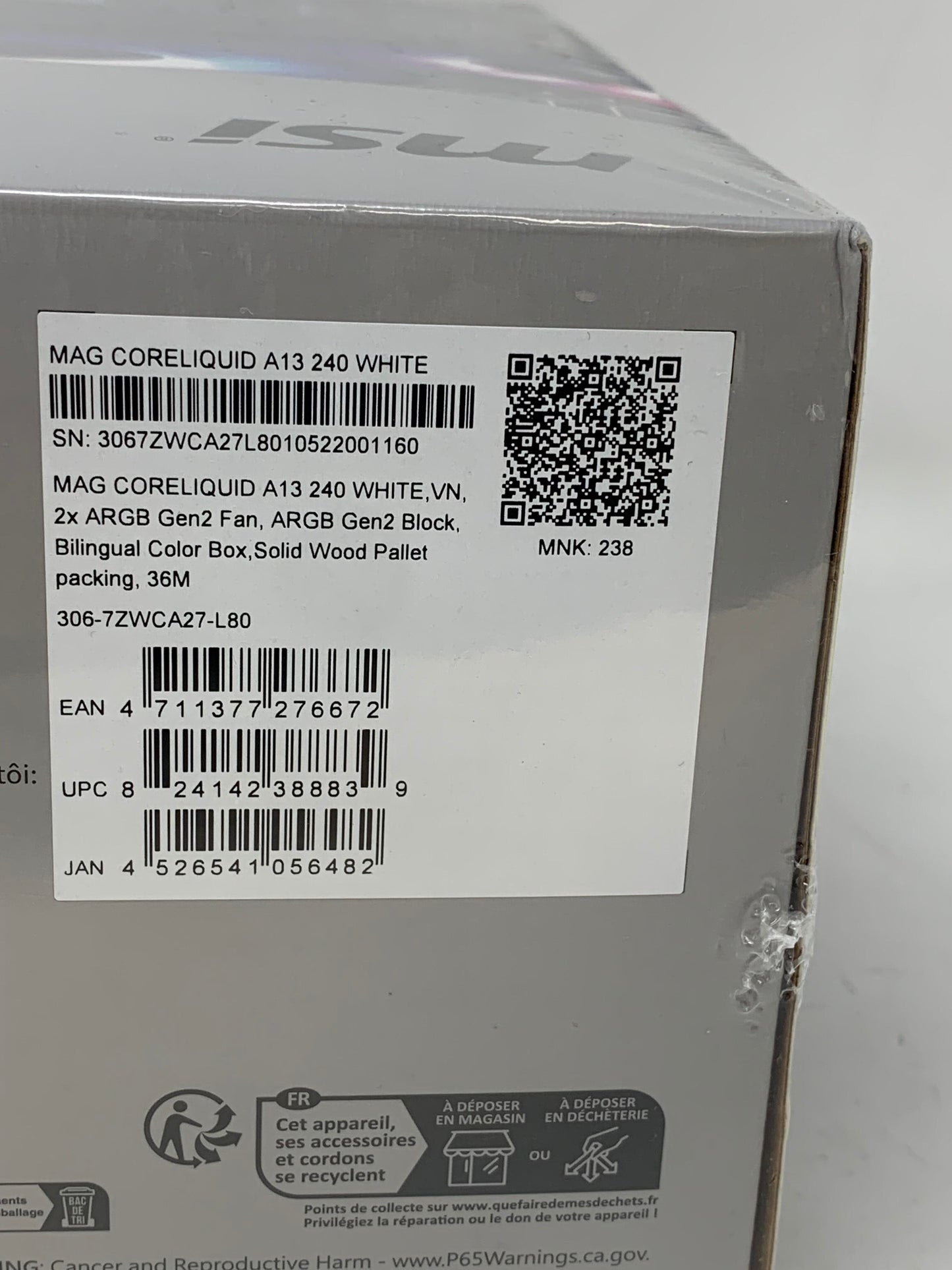 New MSI MAG CORELIQUID A13 240 Black AIO Liquid CPU Cooler ARGB PWM AM5 LGA 1851