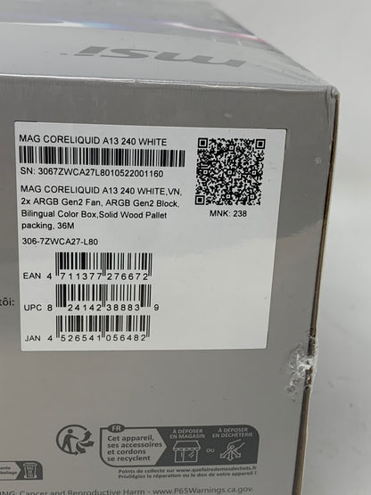 New MSI MAG CORELIQUID A13 240 Black AIO Liquid CPU Cooler ARGB PWM AM5 LGA 1851