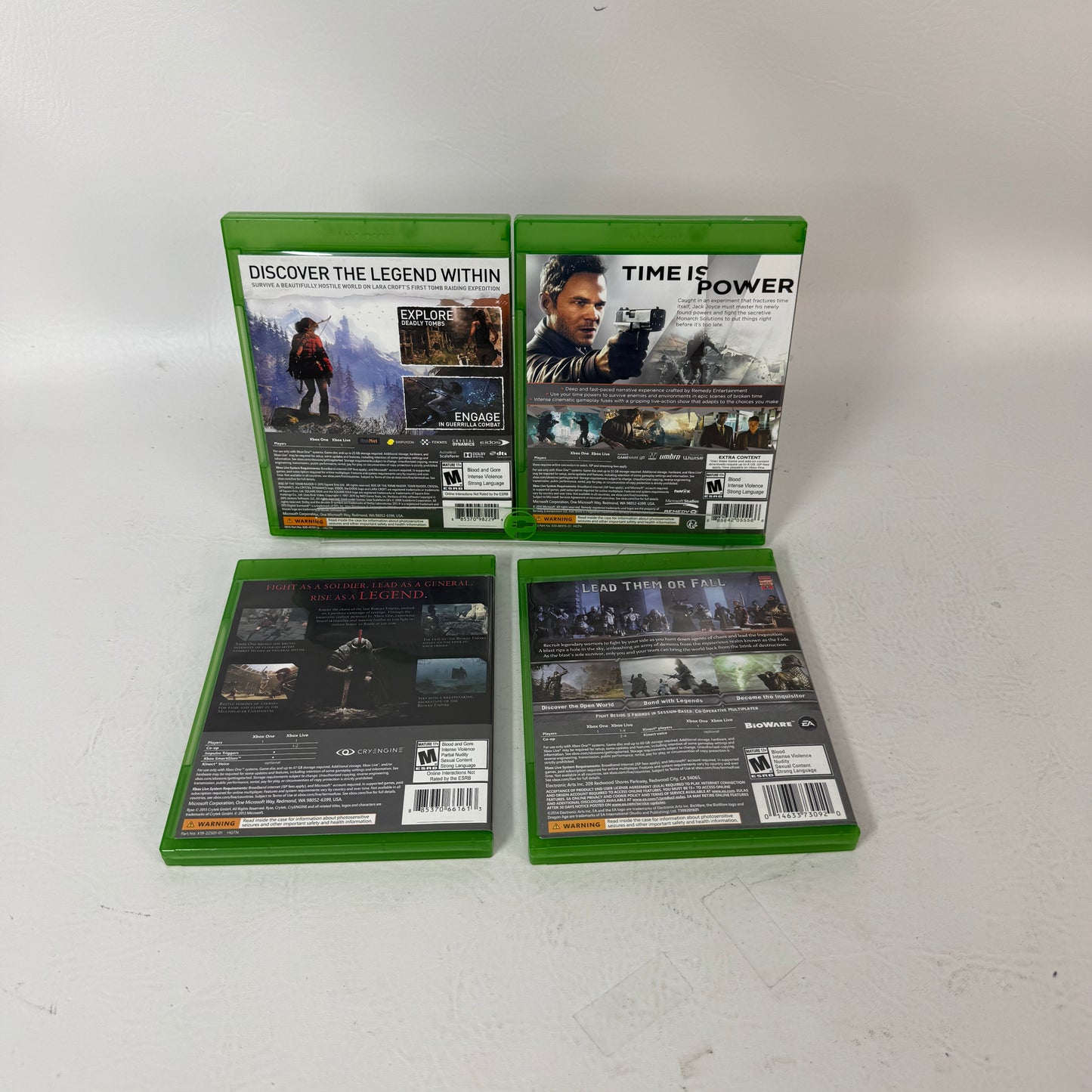 Lot 4 Xbox 360 Games Rise of the Tomb Raider Quantum Break Ryse Dragon Age 