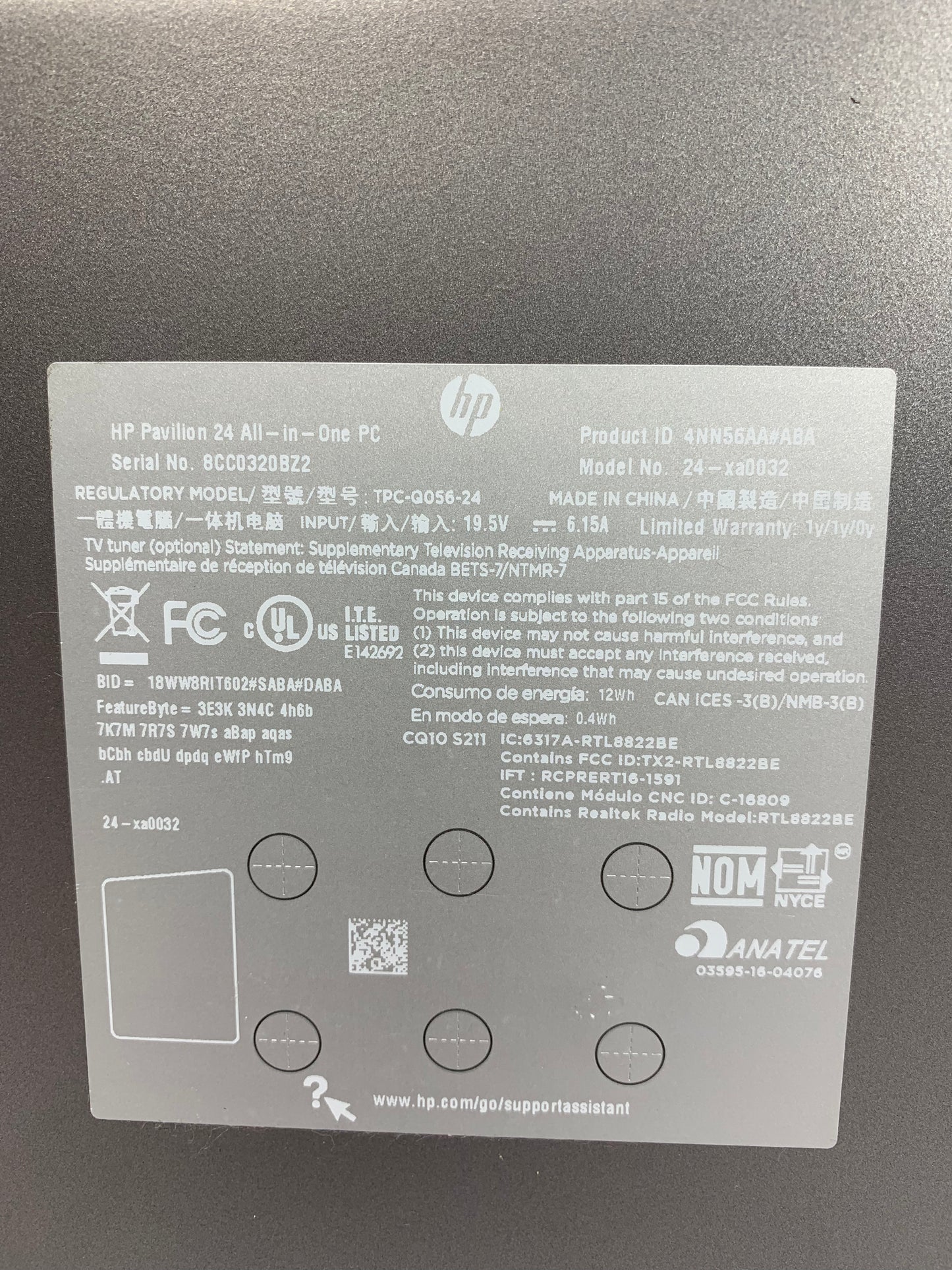 HP 24-XA0032 24" i5-9400T 1.80GHz 512GB 12GB RAM