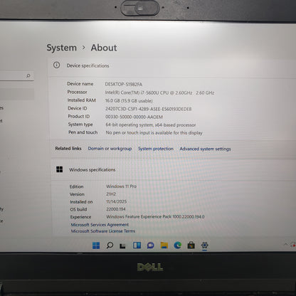 Dell Latitude E7450 E7450 14" I7-5600U 2.6GHz 16GB RAM 256GB SSD