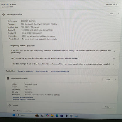 Alienware m18 R1 18" i7-13700HX 2.1GHz 16GB RAM 1TB SSD GeForce RTX 4060
